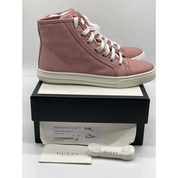 Gucci GG Print Canvas “Soft Pink” High-Top Sneakers Size 7.5 US / 37.5 EU - Picture 7 of 10